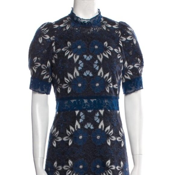Sea New York A-line Blue Lace Pattern Mini Dress Size: XS | US 0 (Orig. $420) - Picture 1 of 3